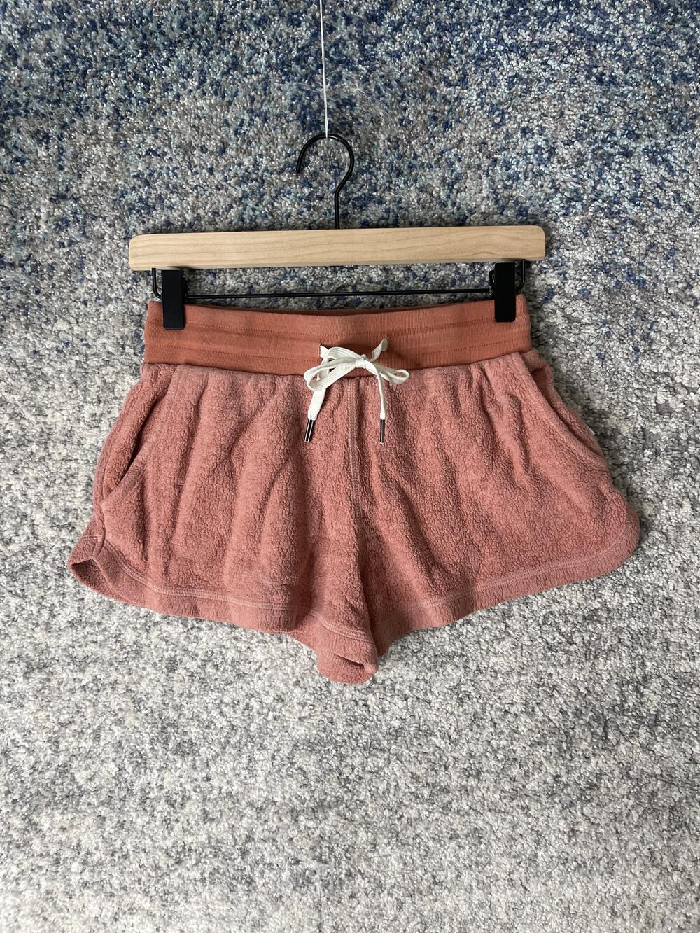 Feat Shorts Womens XS Pink Terry Cloth Drawstring Comfy Lounge Soft Pockets
